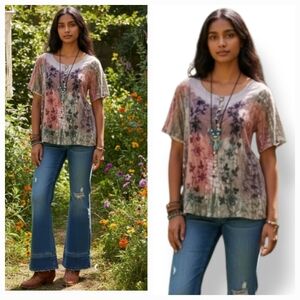 Shivani California Boho Hippie Tie Dye Button Down Top Free Size Medium